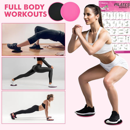 Pilates-Ring-Set Mit Widerstandsband, Pilatesball Und Gleitscheiben. Tragbares Heim-Fitnessstudio – Inklusive Fitness-Poster