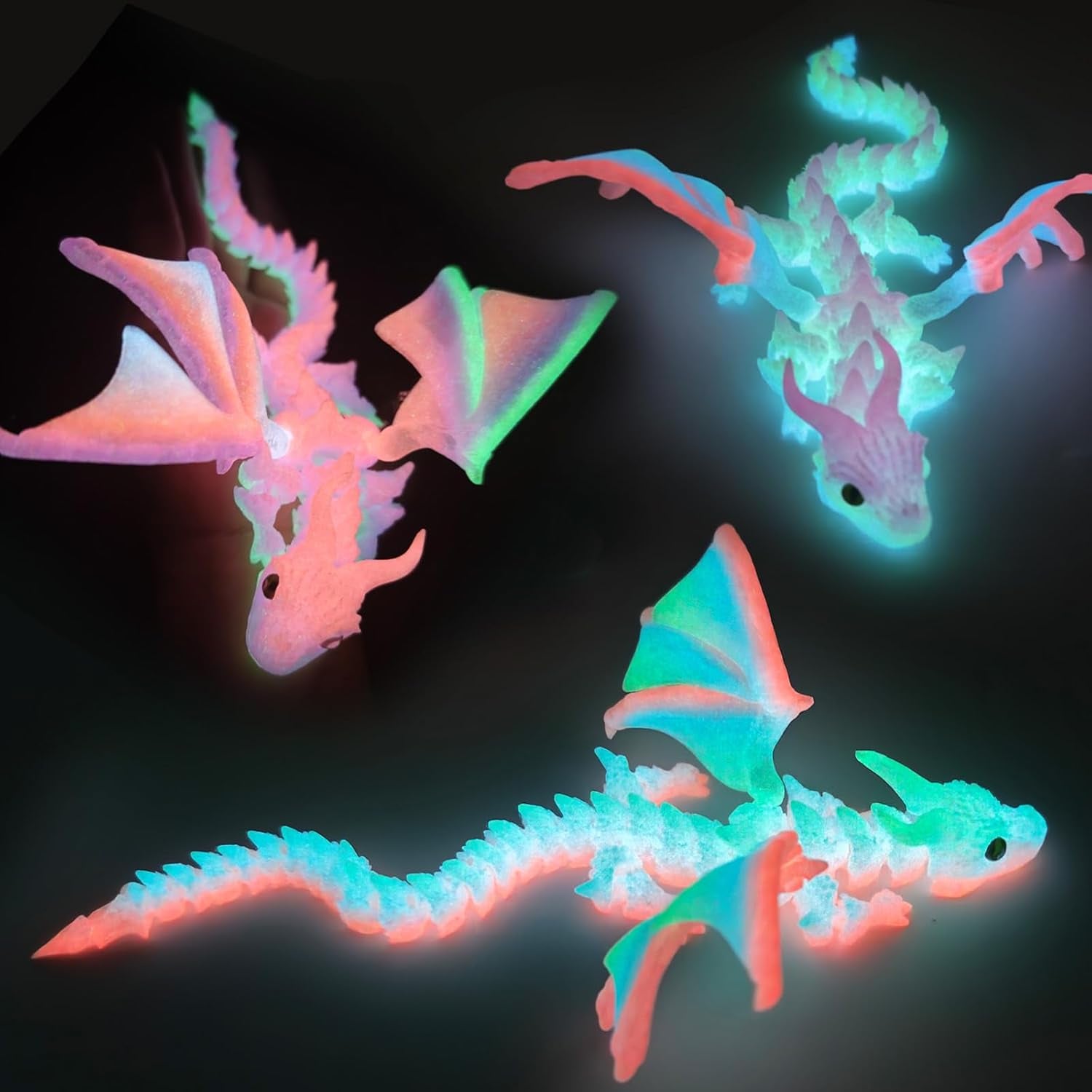 Oyeftp 3D-Gedruckter Drache Mit Flügeln, 3D-Gedruckte Tier-Spielzeuge, Fidget-Drachen-Spielzeug, Flexibles Gelenk-Drachenmodell Mit Kristall-Flügeln, Schreibtisch-Dekopet