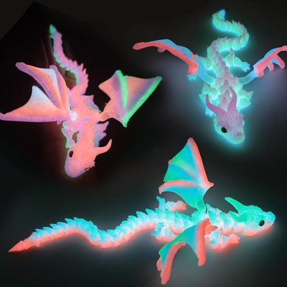 Oyeftp 3D-Gedruckter Drache Mit Flügeln, 3D-Gedruckte Tier-Spielzeuge, Fidget-Drachen-Spielzeug, Flexibles Gelenk-Drachenmodell Mit Kristall-Flügeln, Schreibtisch-Dekopet