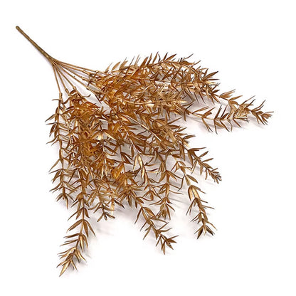 Artificial Gold and Silver Plants Leaf Christmas Decor Flower Arrangement Glitter Powder Fake Palm Branch Christmas Home Deco