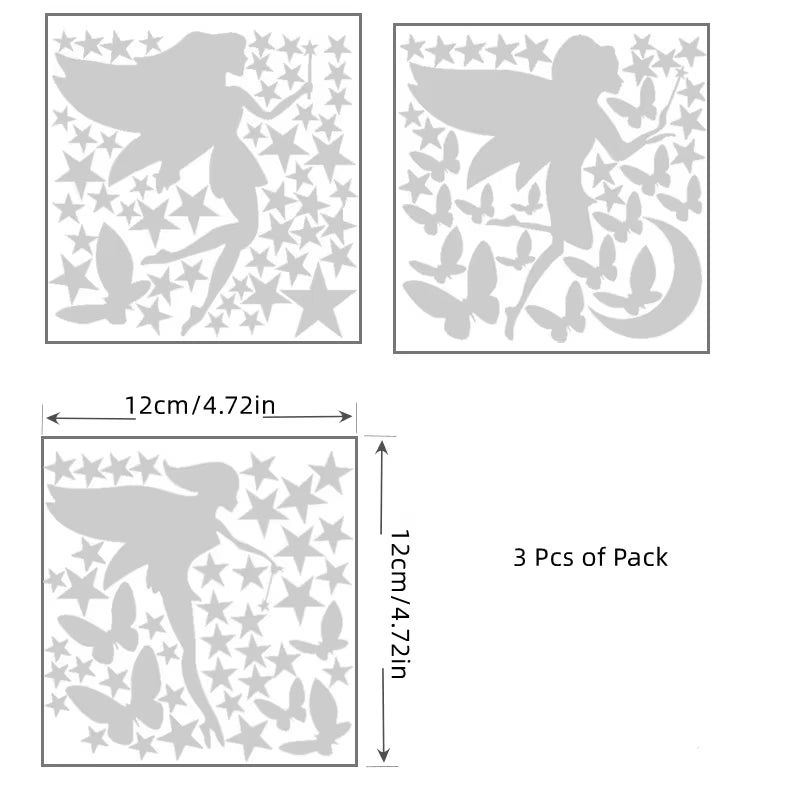 3 Pcs Glow in the Dark Fairy Decals Luminous Fluorescent Butterfly Moon Star Wall Stickers for Kids Nursery Girl Room Decoration