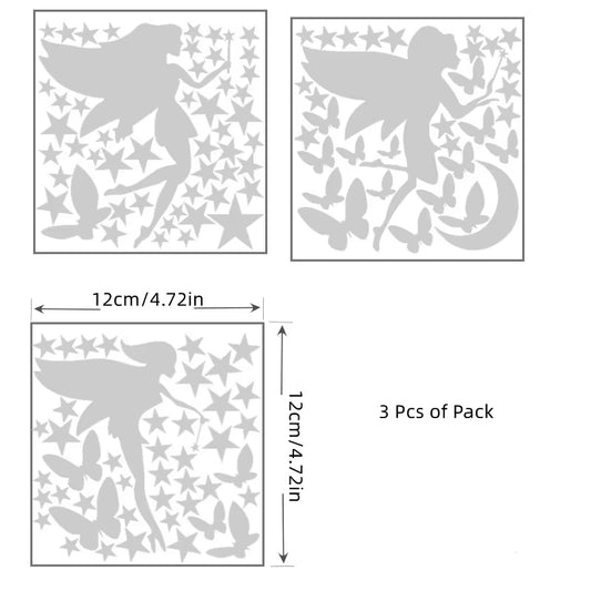 3 Pcs Glow in the Dark Fairy Decals Luminous Fluorescent Butterfly Moon Star Wall Stickers for Kids Nursery Girl Room Decoration