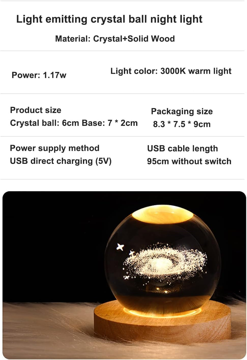 3D Kristallkugel Nachtlicht, Planetenmodell Mit Led-Beleuchtung, 3D Kristallkugel Mit Led Usb-Holzsockelfür Weihnachten Thanksgiving Geburtstag, Dekorative Tischlampe (Whale)