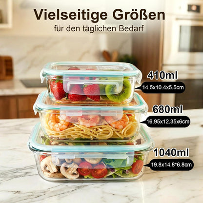 Frischhaltedosen Glas Mit Deckel 3 Stück, Glasbehälter Mit Deckel, Allround-Temperaturtoleranz, Präzise Füllmenge, Bpa-Frei (1040Ml, 680Ml, 410Ml),Meal Prep Boxen