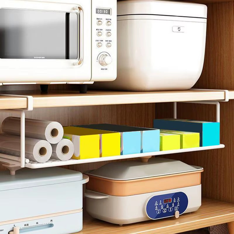 Extendable under Cabinet Organizer Shelf Steel under Desk Storage Rack Multipurpose Kitchen Household Hanging Storage Racks