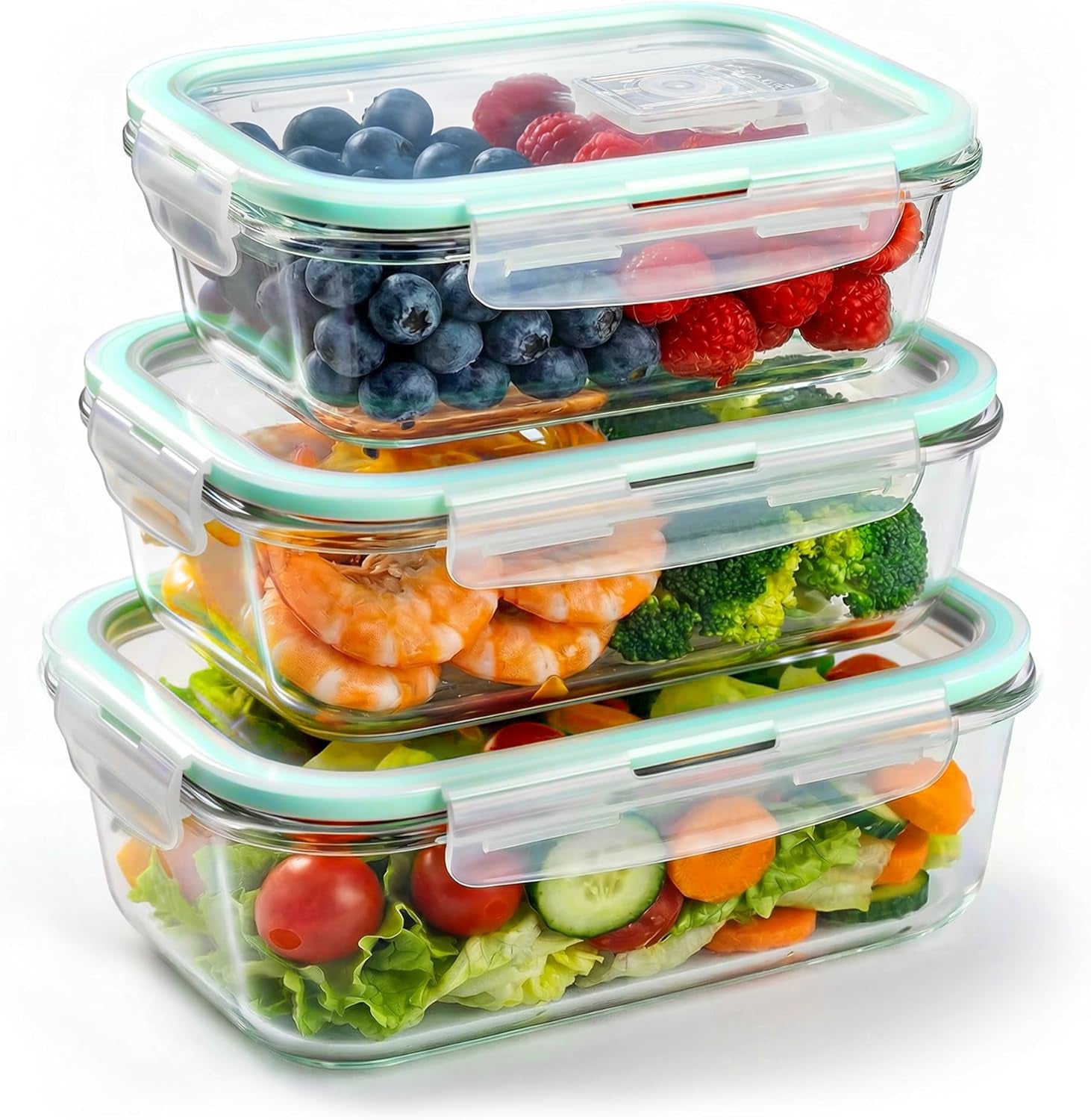 Frischhaltedosen Glas Mit Deckel 3 Stück, Glasbehälter Mit Deckel, Allround-Temperaturtoleranz, Präzise Füllmenge, Bpa-Frei (1040Ml, 680Ml, 410Ml),Meal Prep Boxen
