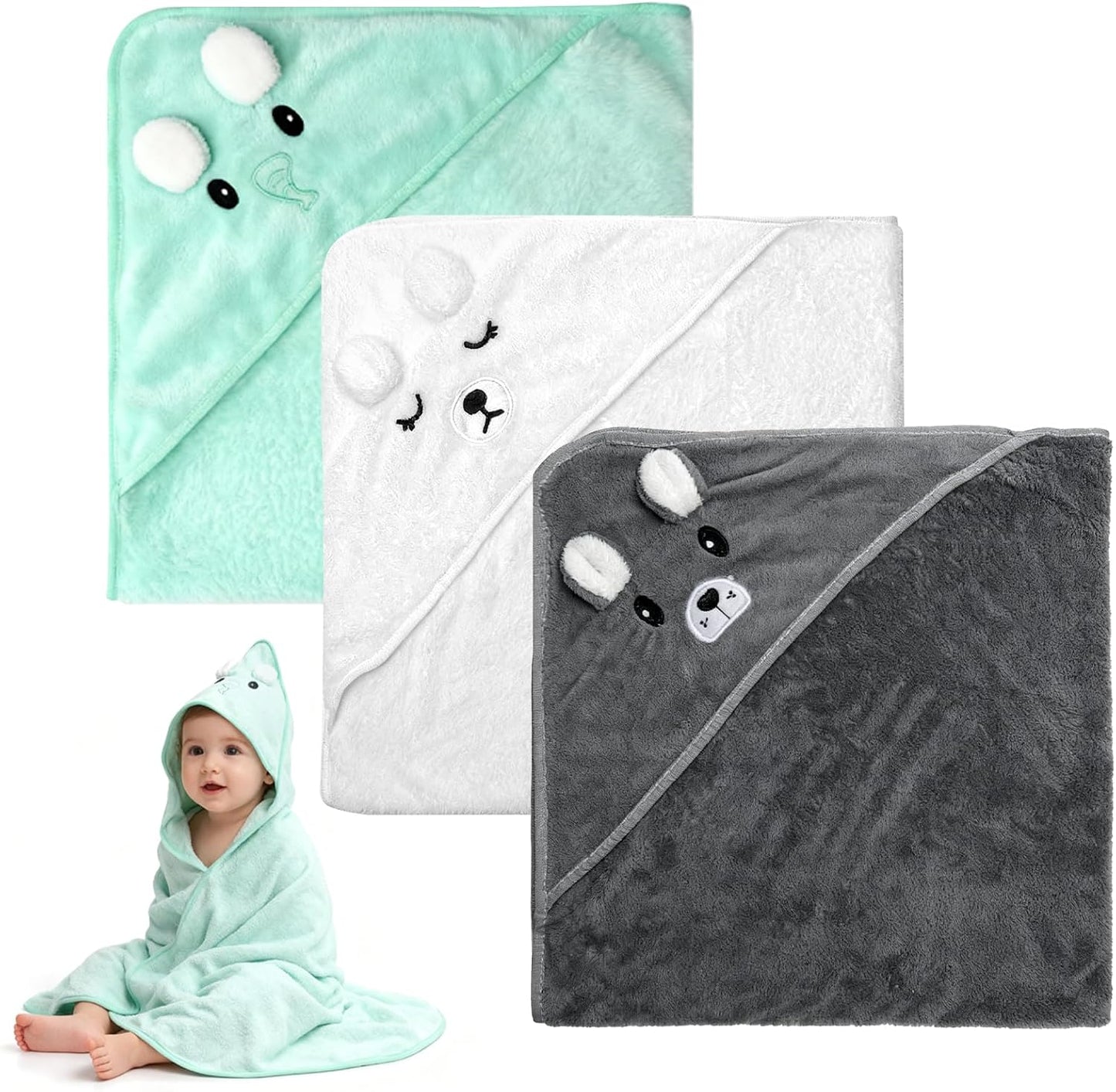 3 Stück Babyhandtuch Mit Kapuze, 80 X 80Cm Kapuzenhandtuch Baby, Babys Handtücher Kapuze, Handtücher Babys Badetuch Niedliches Handtuch Mit Kapuz Badehandtüch Handtüchers Für Babyss Neugeborene