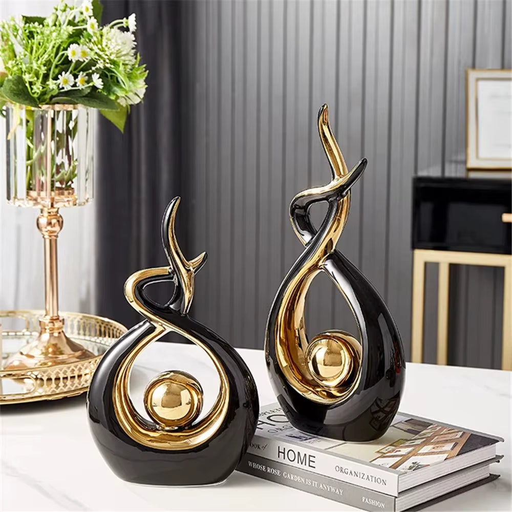 Abstract Ceramic Sculpture Golden Statue Modern Home Decoration Living Room Desktop Office Decoration Accessories Craftsgift2022