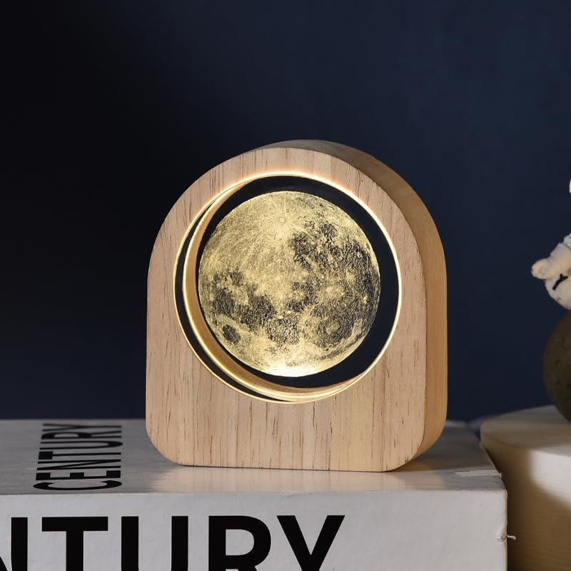 3D Kristallkugel Nachtlicht,Usb Mondlampe Planeten Sonnensystem Nachtlicht,Nachtszene Astronomie 3D Solar System LED Crystal Ball Lampe Holzs Moon Ball Lampe Für Home Deko