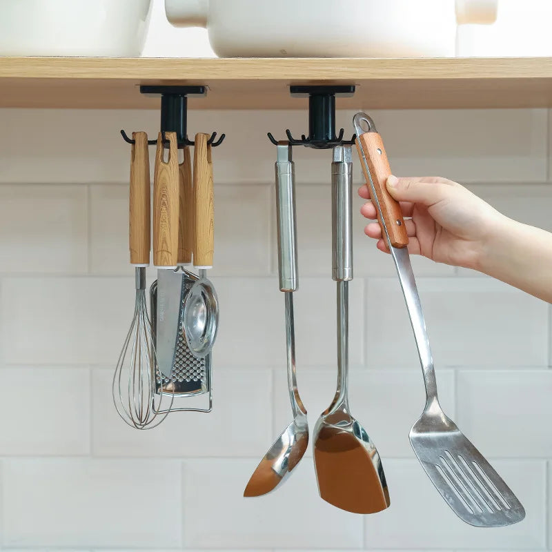 Kitchen Hooks Rotating Storage Rack without Punching Wall-Mounted Kitchenware Supplies Gods Multifunctional Shelves