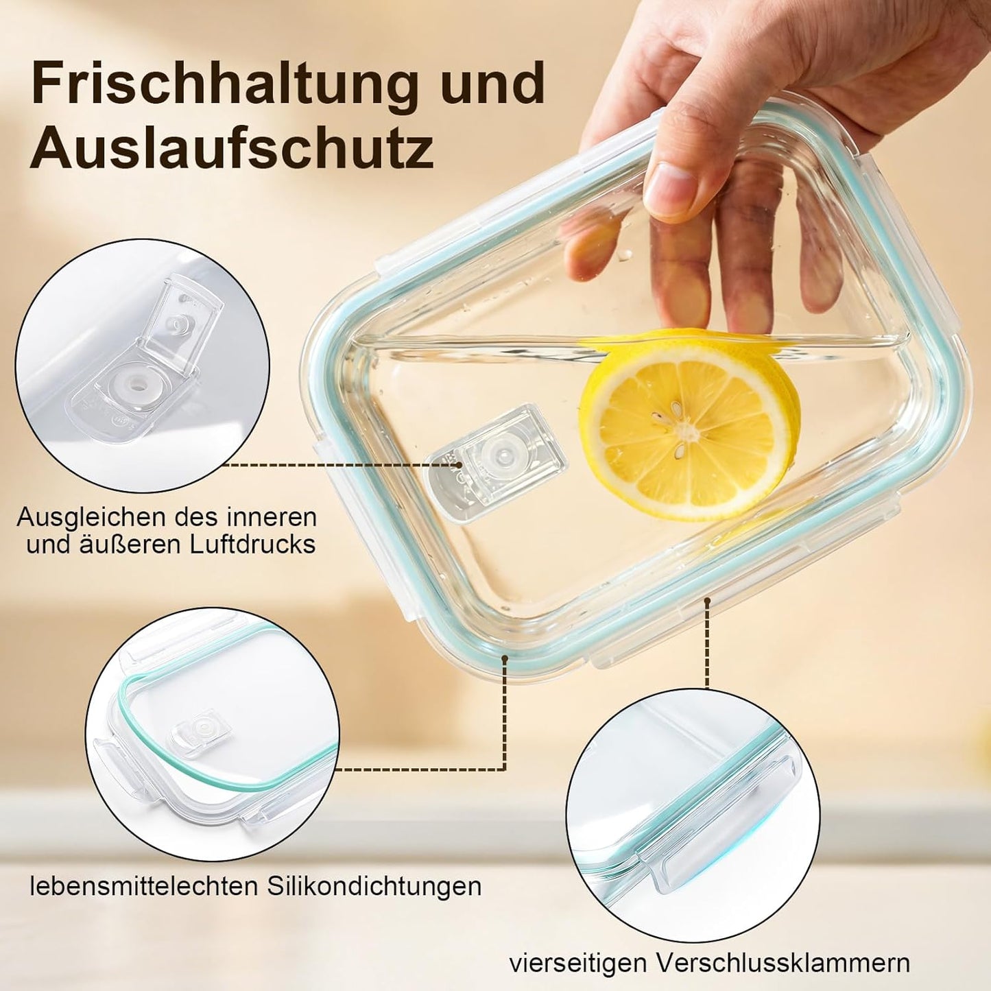 Frischhaltedosen Glas Mit Deckel 3 Stück, Glasbehälter Mit Deckel, Allround-Temperaturtoleranz, Präzise Füllmenge, Bpa-Frei (1040Ml, 680Ml, 410Ml),Meal Prep Boxen