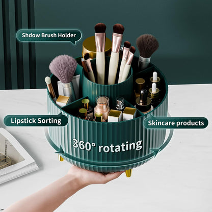 360 ° Drehbarer Make-Up-Organizer, Make-Up-Pinselhalter, 5 Fächer Für Make-Up Und Hautpflege-Aufbewahrung Für Schminktisch, Desktop, Badezimmer (Grün)