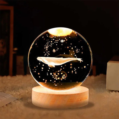 3D Kristallkugel Nachtlicht, Planetenmodell Mit Led-Beleuchtung, 3D Kristallkugel Mit Led Usb-Holzsockelfür Weihnachten Thanksgiving Geburtstag, Dekorative Tischlampe (Whale)