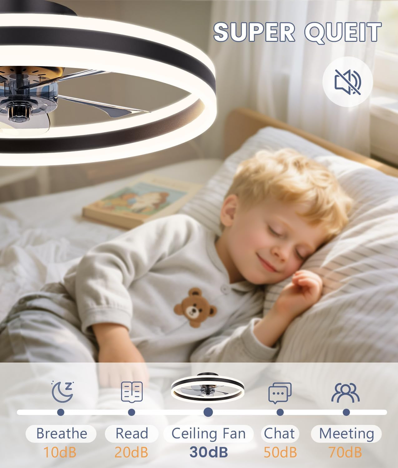Deckenventilatoren Mit Beleuchtung, 50Cm Lampe Mit Ventilator, 3000K-6500K Dimmbare LED Deckenventilator Mit Licht, Deckenventilatorlampe Für Schlafzimmer,6-Gang,Timer,Leise, Schwarz