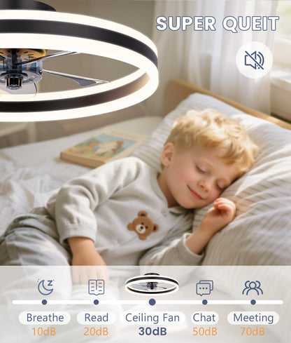 Deckenventilatoren Mit Beleuchtung, 50Cm Lampe Mit Ventilator, 3000K-6500K Dimmbare LED Deckenventilator Mit Licht, Deckenventilatorlampe Für Schlafzimmer,6-Gang,Timer,Leise, Schwarz