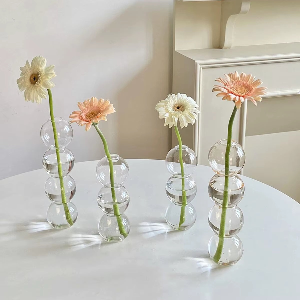 3Pcs Transparent Bubble Glass Vase Crystal Ball Flower Vases Hydroponic Ball Art Flower Ware Tabletop Glass Bottle Room Decor