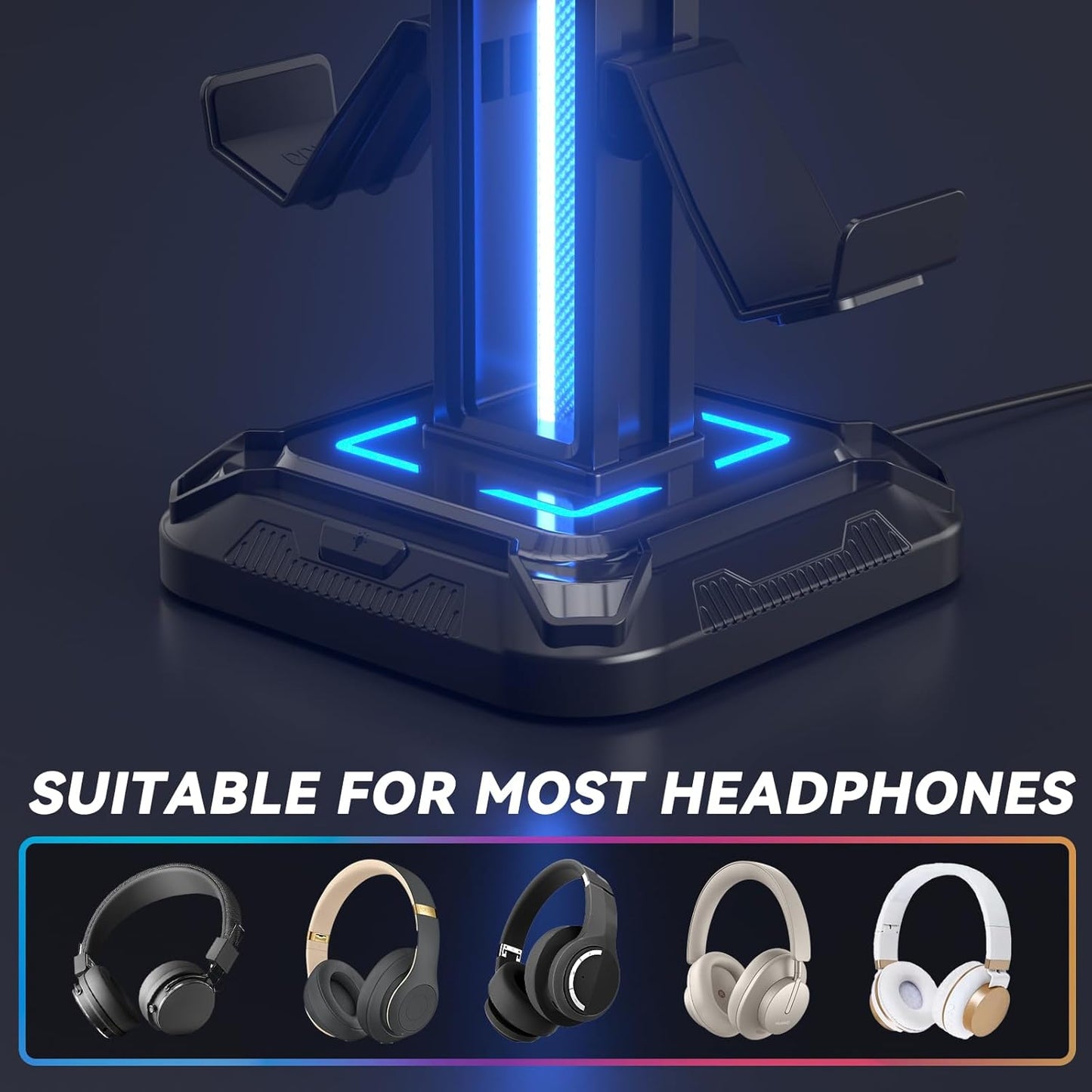 KDD Gaming Kopfhörer Ständer Led Mit 9 Lichtmodi - Drehbarer Headset Halterung Tisch Mit Abnehmbarer Controller Halterung - Headset Ständer Gaming Zubehör Für Gamer PC Xbox ONE Ps5(Schwarz)