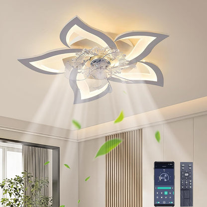 Leise Deckenventilator Mit Beleuchtung, Modern LED Dimmbar Deckenbeleuchtung Mit Ventilator, Kreativer 5 Lichter Design Deckenventilator Für Schlafzimmer Küche Esszimmer Lampen (Weiß, 69CM)
