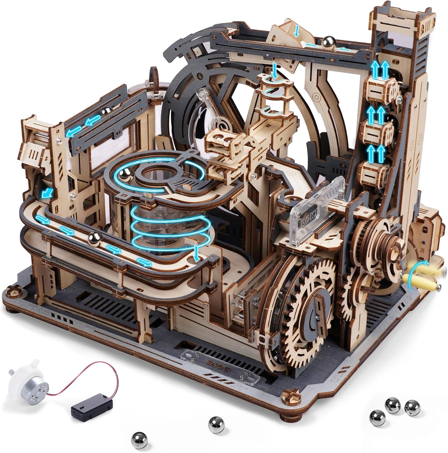 ROKR 3D Puzzle Erwachsene Elektrische Kugelbahn,Marble Spaceport 3D Wooden Puzzle,Night City 2.0,Geschenkidee Für Männer(Lgc01)