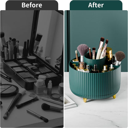 360 ° Drehbarer Make-Up-Organizer, Make-Up-Pinselhalter, 5 Fächer Für Make-Up Und Hautpflege-Aufbewahrung Für Schminktisch, Desktop, Badezimmer (Grün)