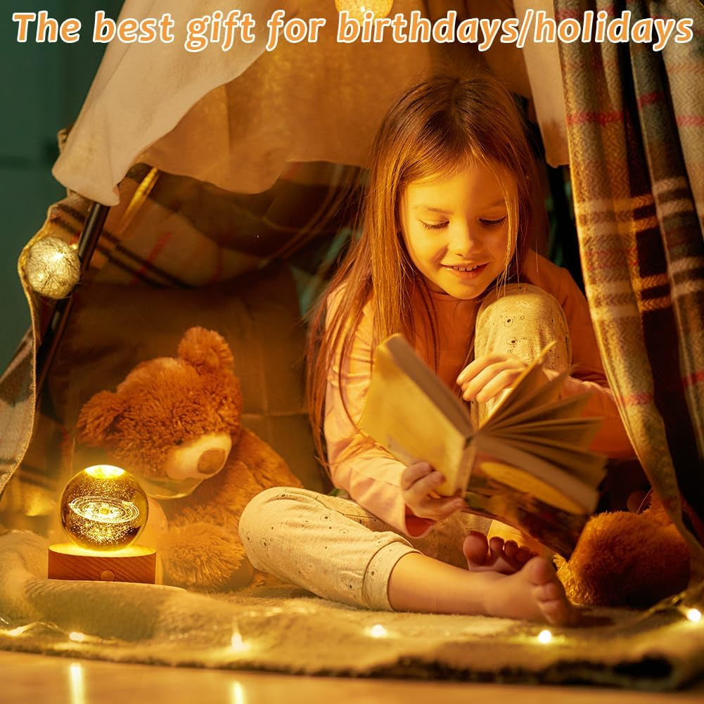 3D Kristallkugel Nachtlicht, LED Ball Lampe Mit Netzschalter,6Cm Warmes Licht Klein Sonnensystem Planeten Kristallkugel Für Geburtstag Weihnachten Home Dekoration