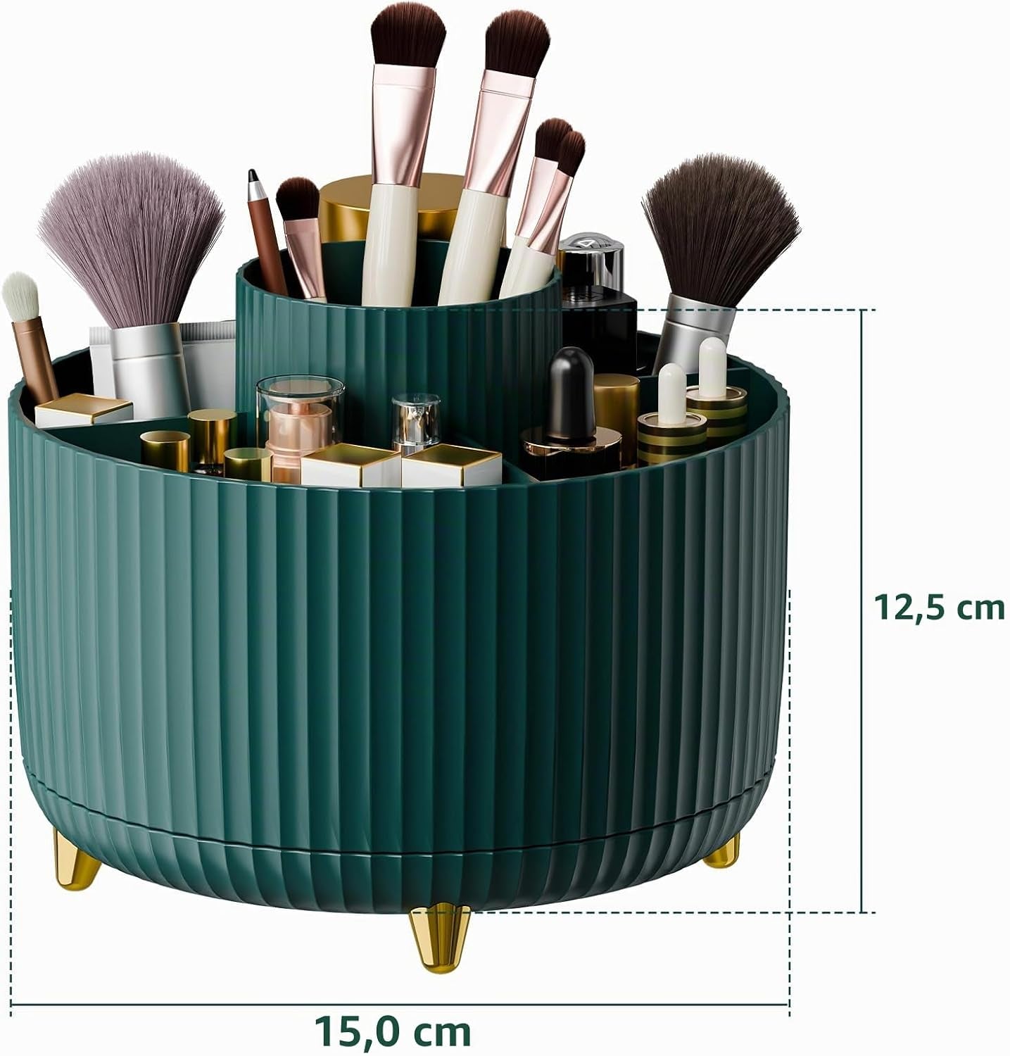 360 ° Drehbarer Make-Up-Organizer, Make-Up-Pinselhalter, 5 Fächer Für Make-Up Und Hautpflege-Aufbewahrung Für Schminktisch, Desktop, Badezimmer (Grün)