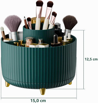 360 ° Drehbarer Make-Up-Organizer, Make-Up-Pinselhalter, 5 Fächer Für Make-Up Und Hautpflege-Aufbewahrung Für Schminktisch, Desktop, Badezimmer (Grün)
