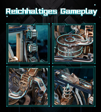 ROKR 3D Puzzle Erwachsene Elektrische Kugelbahn,Marble Spaceport 3D Wooden Puzzle,Night City 2.0,Geschenkidee Für Männer(Lgc01)