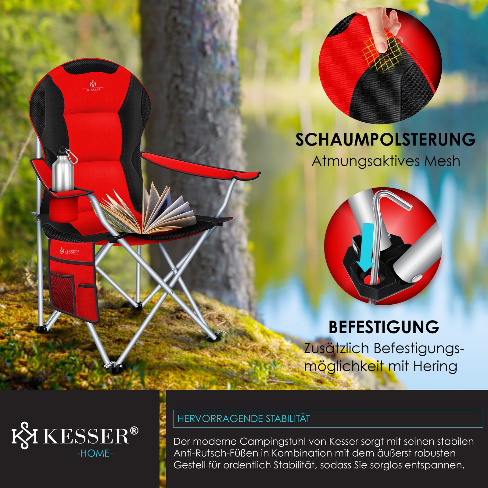 KESSER® Campingstuhl Angelstuhl Faltstuhl 150Kg Klappstuhl Angler Stuhl + Tasche