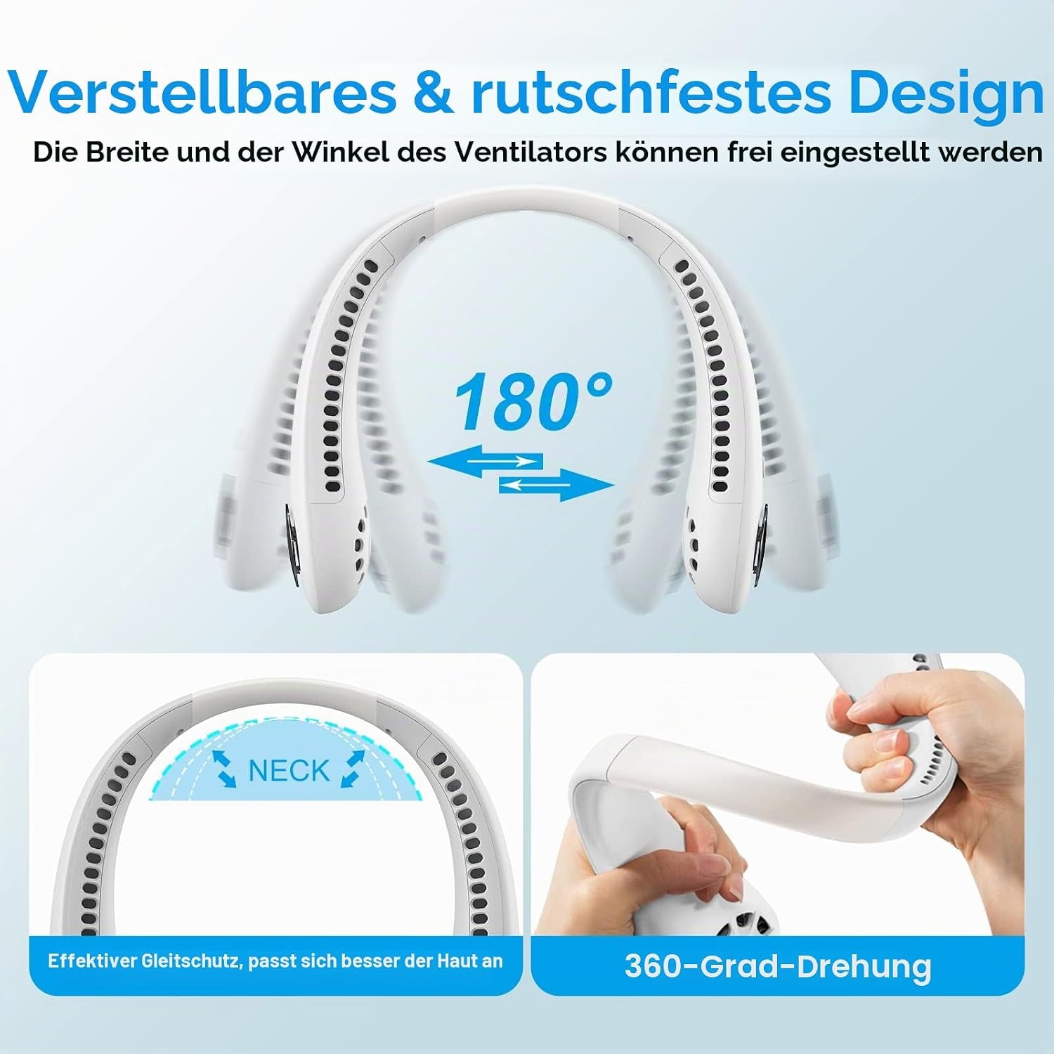 Nackenventilator, Mini Leise Ventilator Tragbarer Hals Ventilator Mit 2600Mah Wiederaufladbare Batterie, 3 Geschwindigkeiten Nackenventilator 360° Einstellbar Fan Für Schlafzimmer,Büro,Camping