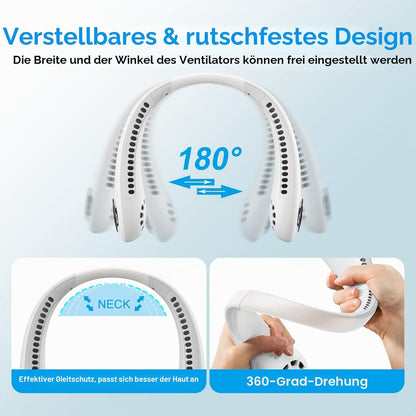 Nackenventilator, Mini Leise Ventilator Tragbarer Hals Ventilator Mit 2600Mah Wiederaufladbare Batterie, 3 Geschwindigkeiten Nackenventilator 360° Einstellbar Fan Für Schlafzimmer,Büro,Camping