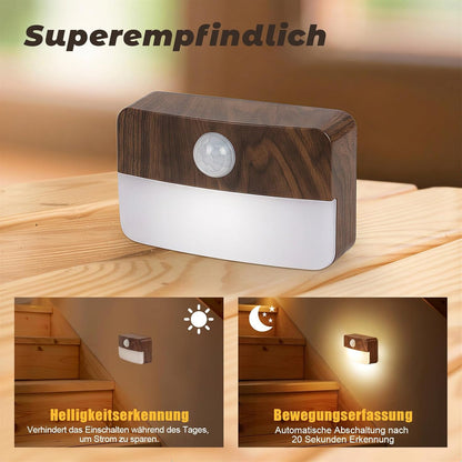 8PCS LED Treppenbeleuchtung Mit Bewegungsmelder - Innen Nachtlicht, Treppenlicht Mit Motion Sensor Akku, Kleine Lampe Treppenstufenbeleuchtung Mit Batterie, Night Light Für Kinder, Trepp (Eiche)