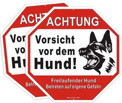 Warnung Vor Dem Hund Schilder-Achtung Hund Schild-25 * 18CM Gebürstetes Metall Vorsicht Hund Schild 2 Stück 12 * 12 Zoll
