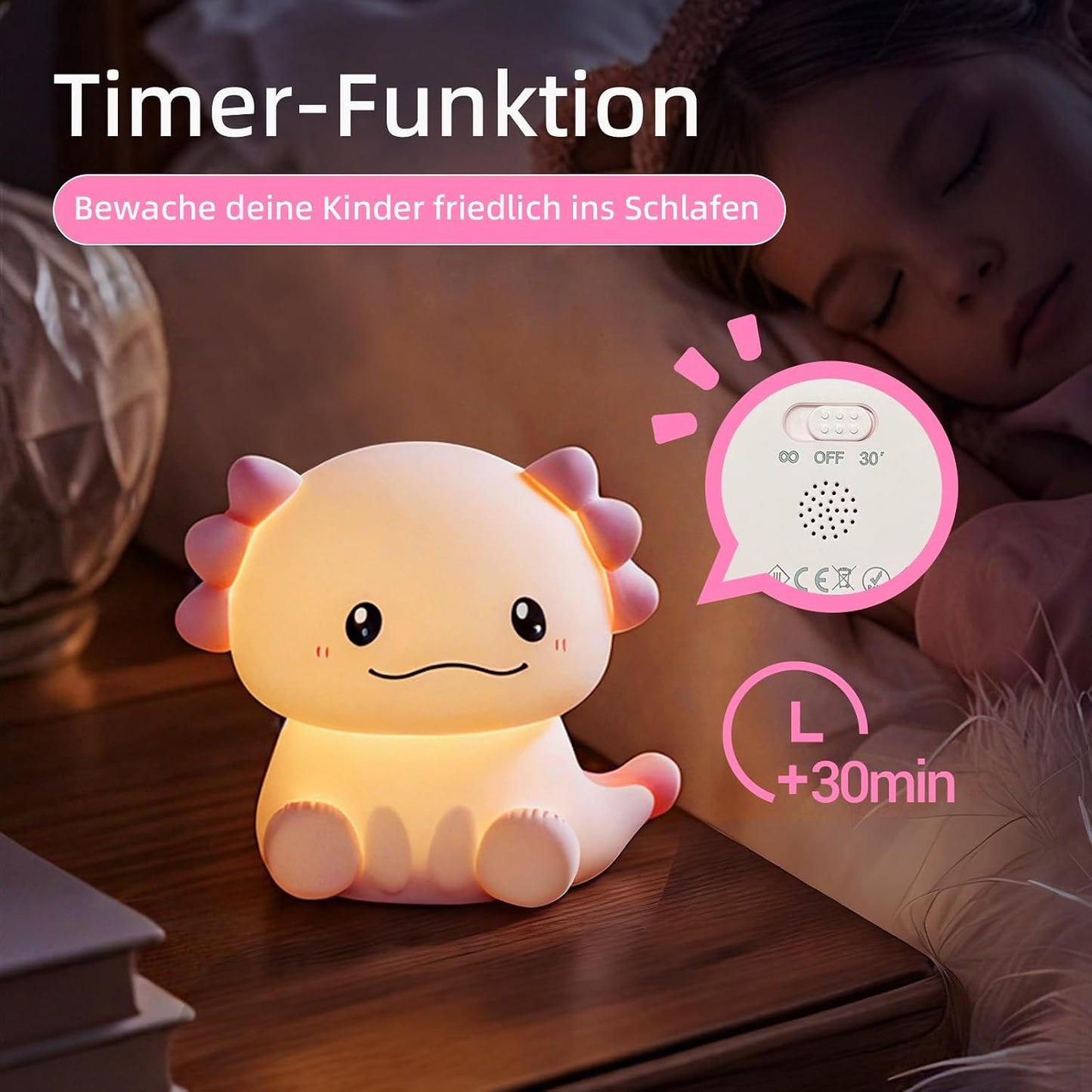 Axolotl Nachtlicht Kinder Silikon Lampe Dimmbar Tier Touch Aufladbare Kinderlicht Schlafzimmer Led Night Light Dekor Kinder Geschenke Für Mädchen Junge Weihnachtsgeschenke Schlummerleuchten