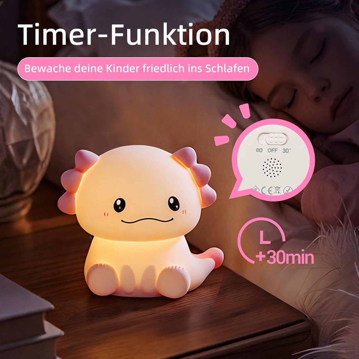 Axolotl Nachtlicht Kinder Silikon Lampe Dimmbar Tier Touch Aufladbare Kinderlicht Schlafzimmer Led Night Light Dekor Kinder Geschenke Für Mädchen Junge Weihnachtsgeschenke Schlummerleuchten
