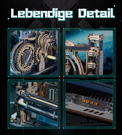 ROKR 3D Puzzle Erwachsene Elektrische Kugelbahn,Marble Spaceport 3D Wooden Puzzle,Night City 2.0,Geschenkidee Für Männer(Lgc01)